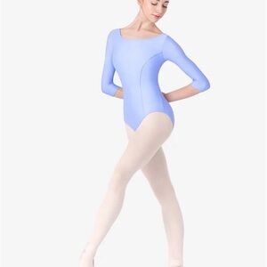 MARIIA CROWN Womens Boat Neck 3/4 Sleeve Leotard (Style ME634)